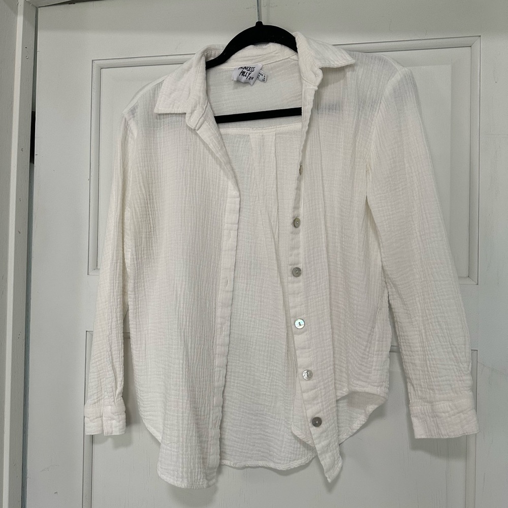 Princess Polly White Gauze Button-Up Shirt